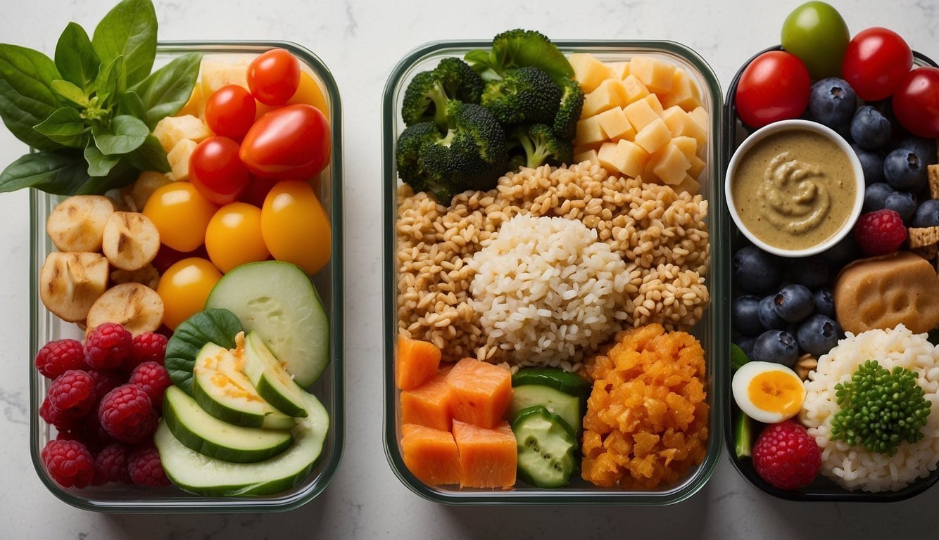 A colorful array of 17 different vegan bento box ideas, each neatly arranged with a variety of plant-based ingredients and vibrant colors